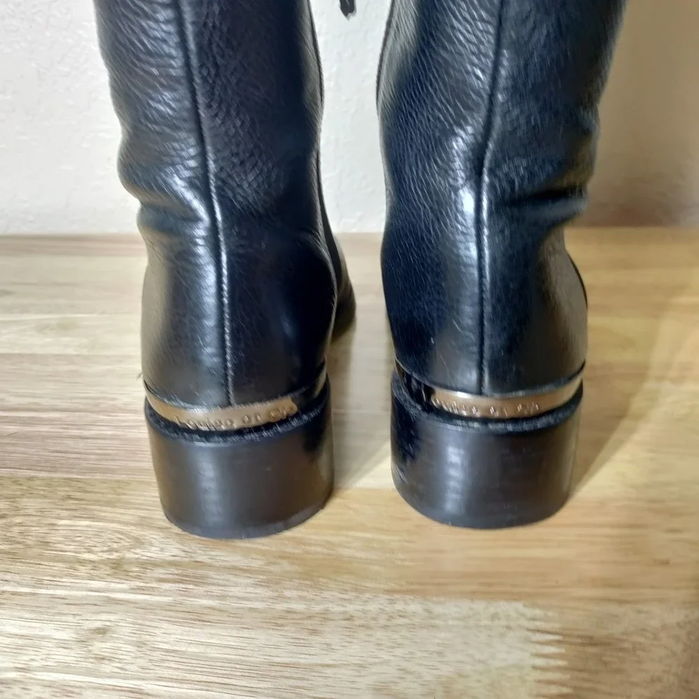 Louise et Cie Black Leather Knee High Riding Boots Gold Heel Detail Size 6.5 M